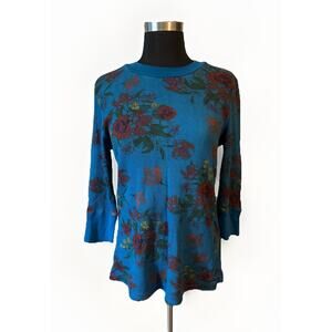 Sundance Thermal Shirt Womens Large Floral Long Sleeve Henley Top 100% Cotton